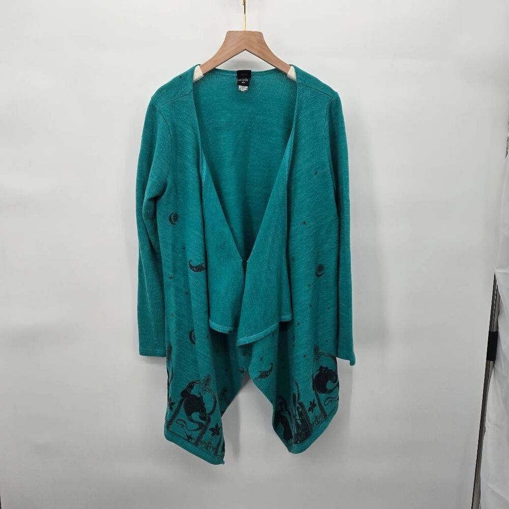Disney Aladdin Sweater Size Medium Green Waterfall Draped Open Cardigan